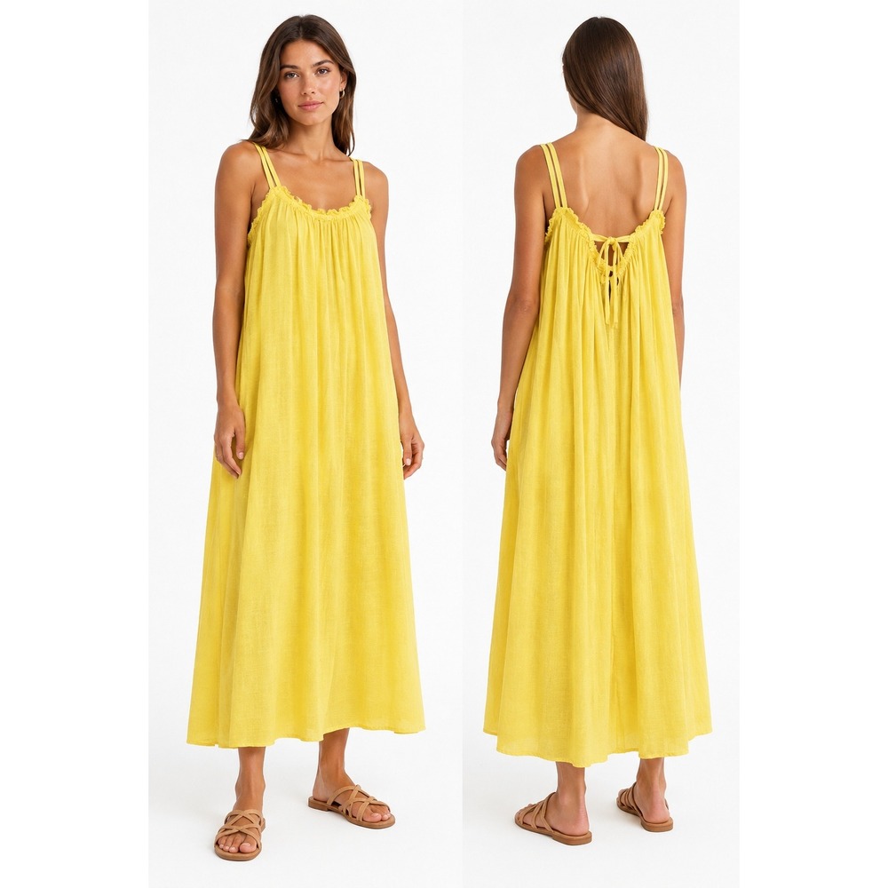 Pearl & Caviar NWT Womens S/M Zakar Maxi Dress Yellow Boho Resortwear Vacation